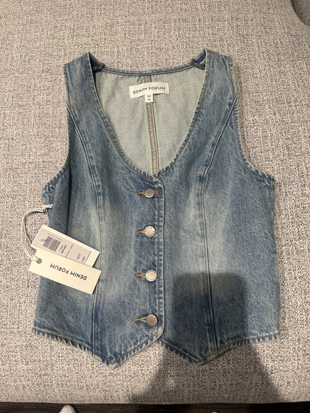 Denim Forum Washed Blue Button-Front Denim Vest